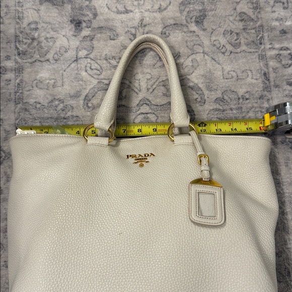 Prada Beige Leather Tote with Gold Accents, and long handle strap - Picture 16 of 16